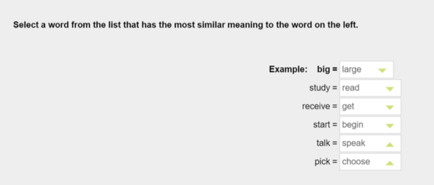 Dạng nối trừ trong Aptis Vocabulary (Nguồn: britishcouncil)