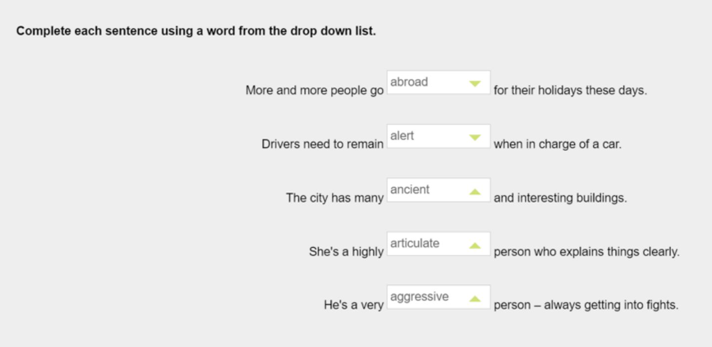 Ví dụ dạng bài hoàn thành câu trong phần thi Từ vựng Aptis  (Nguồn: britishcouncil)