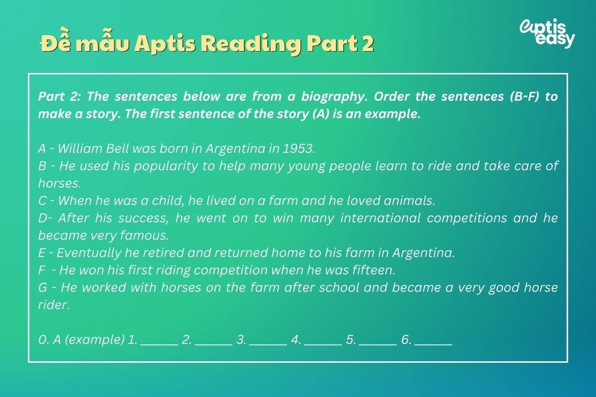 Đề mẫu Aptis Reading Part 2