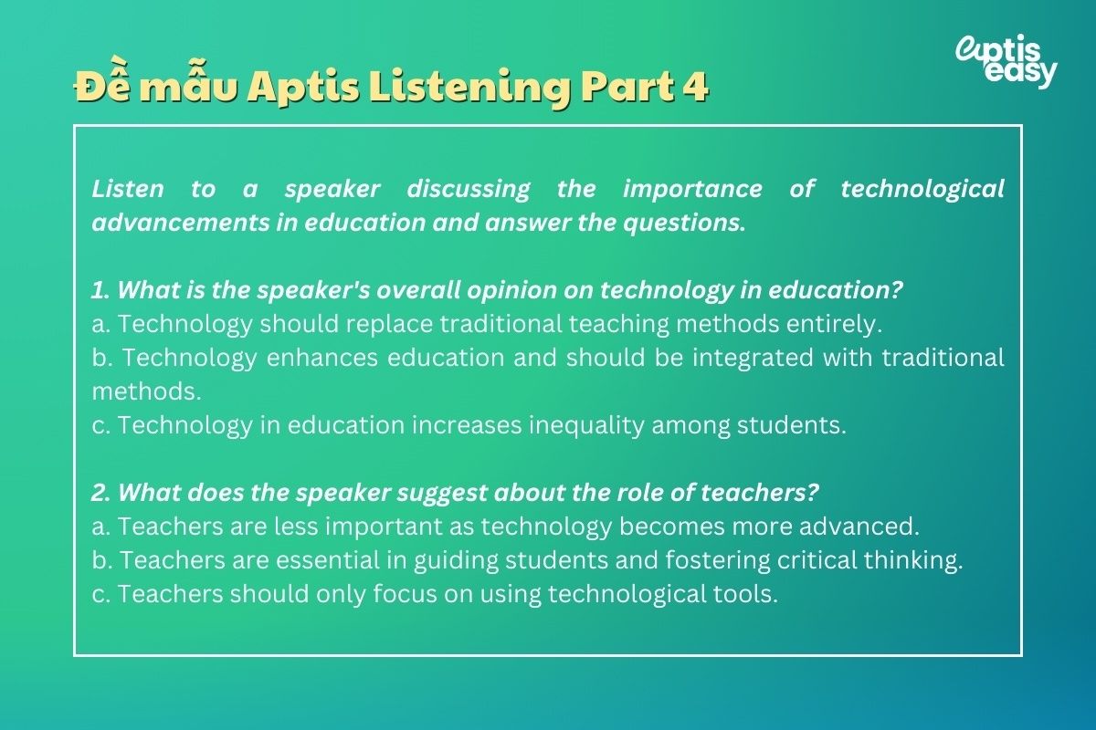 Đề mẫu Aptis Listening Part 4