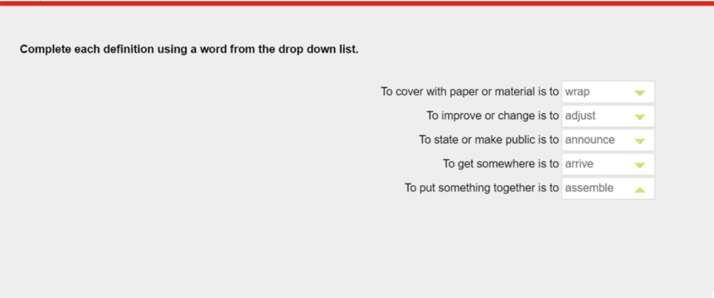 Ví dụ về dạng Definition Matching trong Aptis Vocabulary
