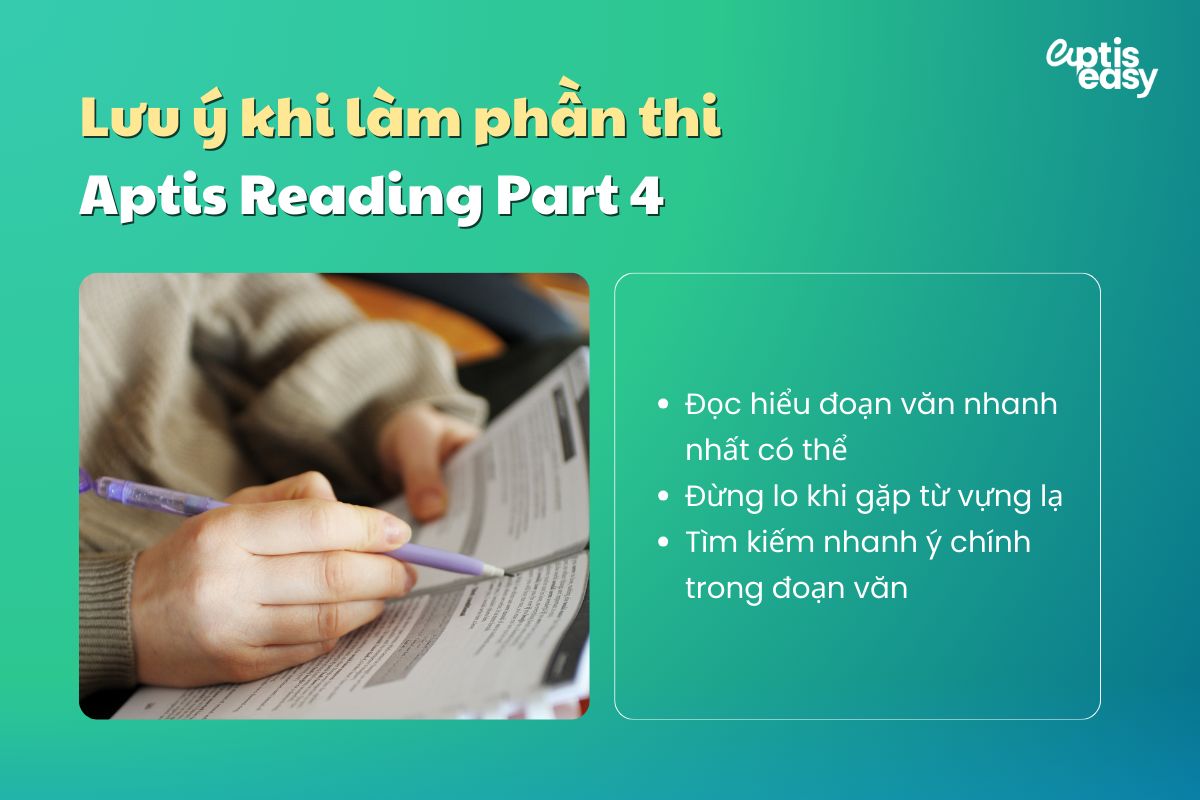 Lưu ý khi làm bài phần Aptis Reading Part 4