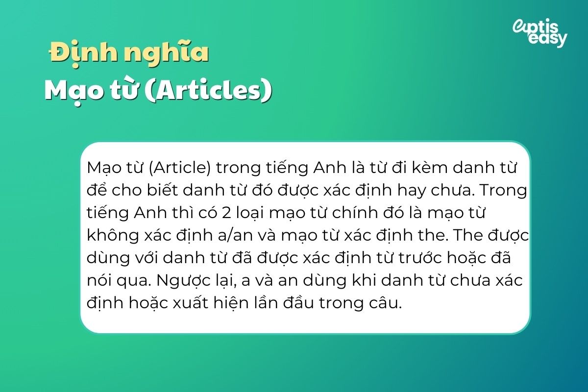 Định nghĩa mạo từ là gì?