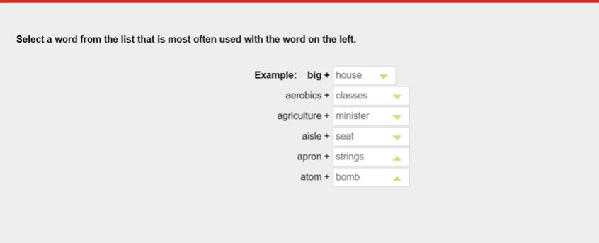 Hình thức bài thi dạng câu hỏi Collocation Matching