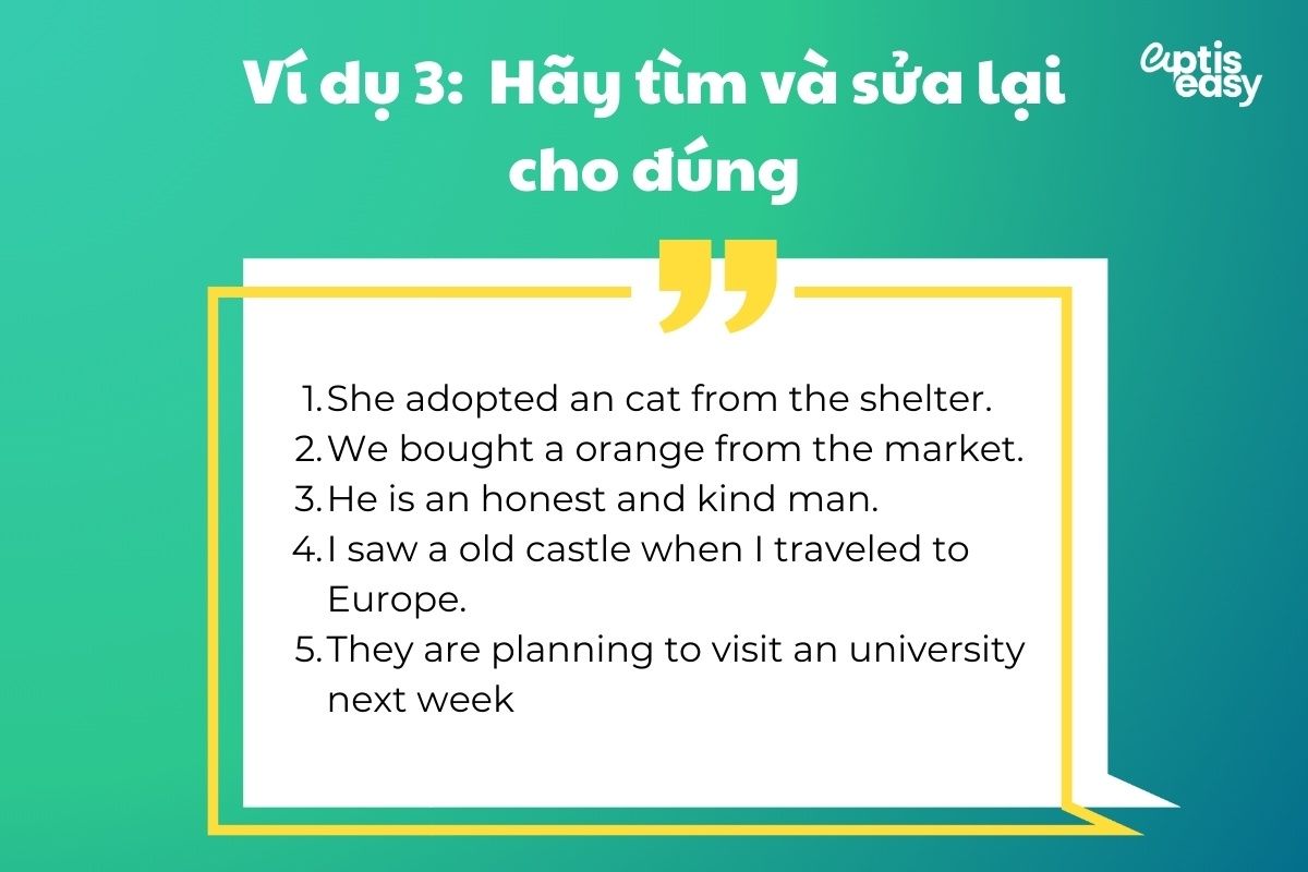 Những câu sau đây có lỗi sai về mạo từ. Hãy tìm và sửa lại cho đúng