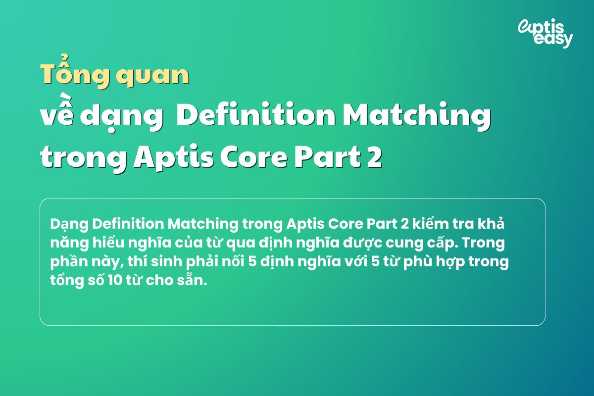 Giới thiệu tổng quan về dạng Definition Matching trong Aptis Core Part 2