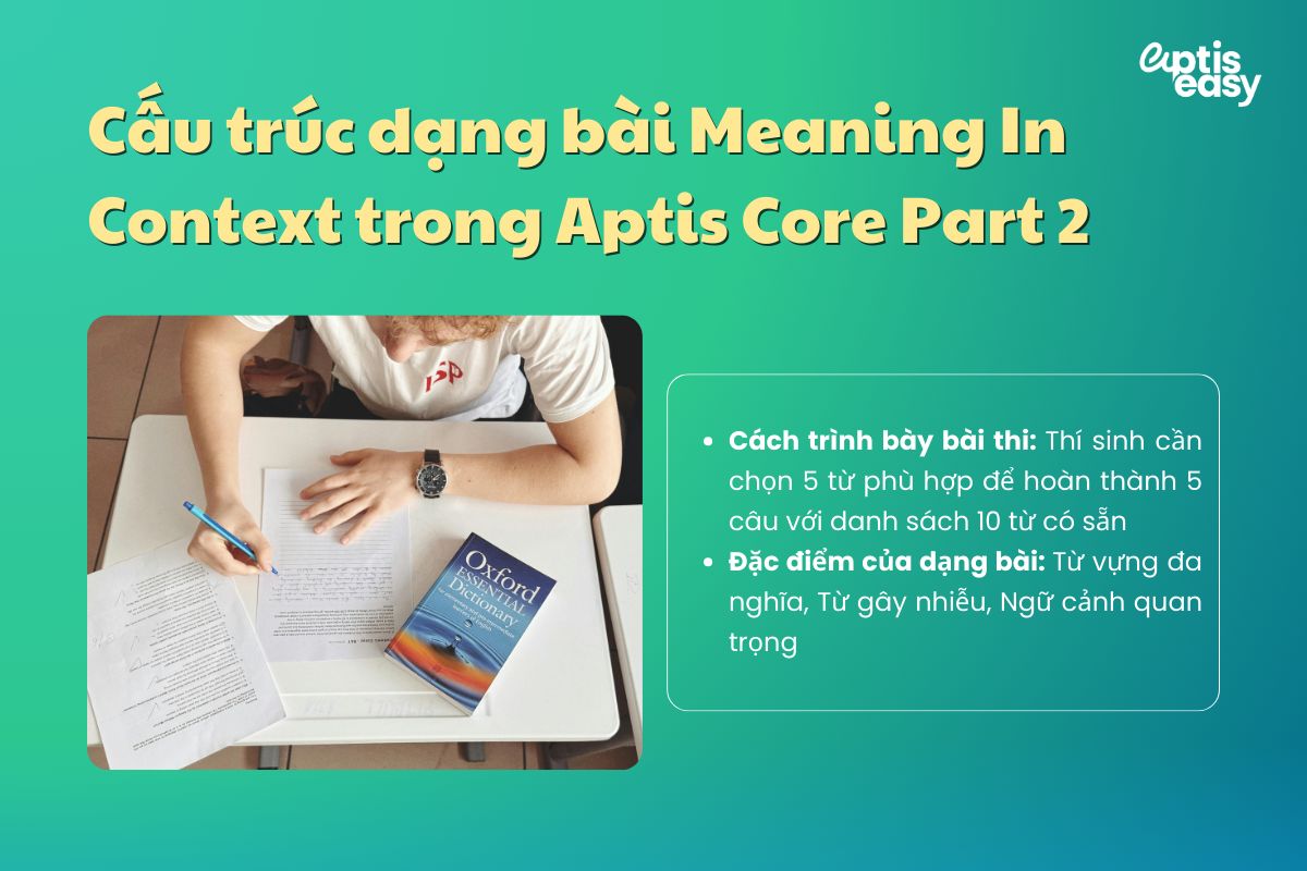 Cấu trúc dạng bài Meaning in Context trong Aptis Core Part 2