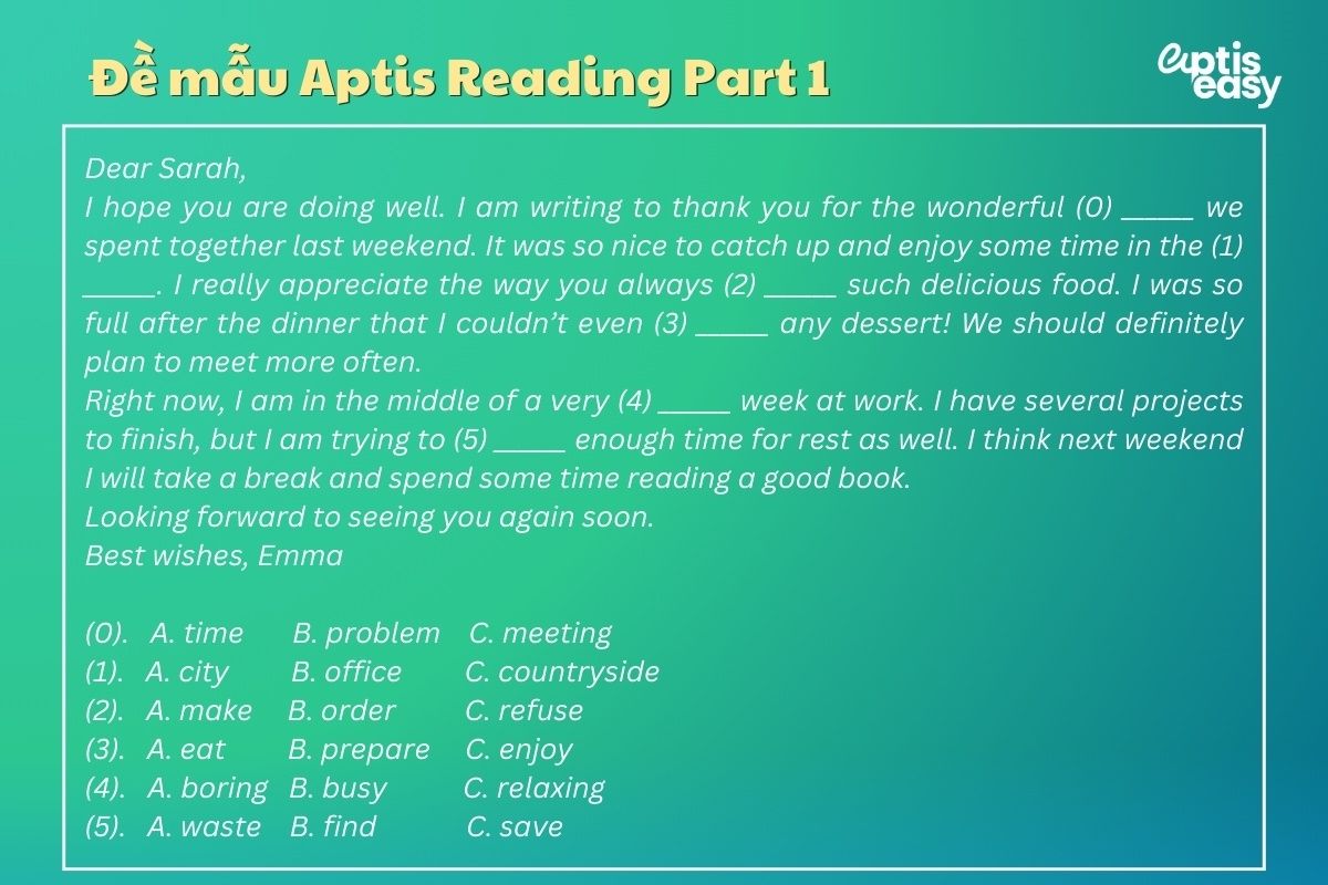Đề mẫu Aptis Reading Part 1